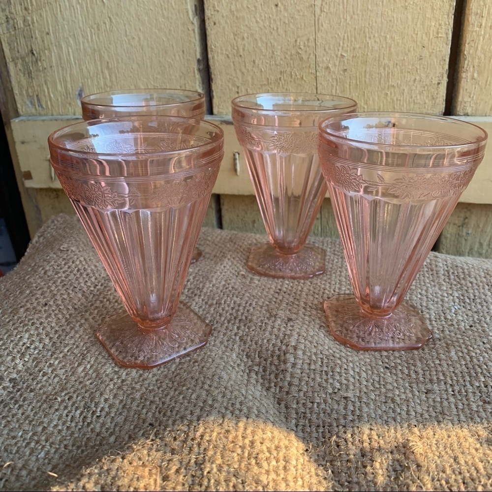 Jeanette Depression Glass Adam Pink Footed Tumbler